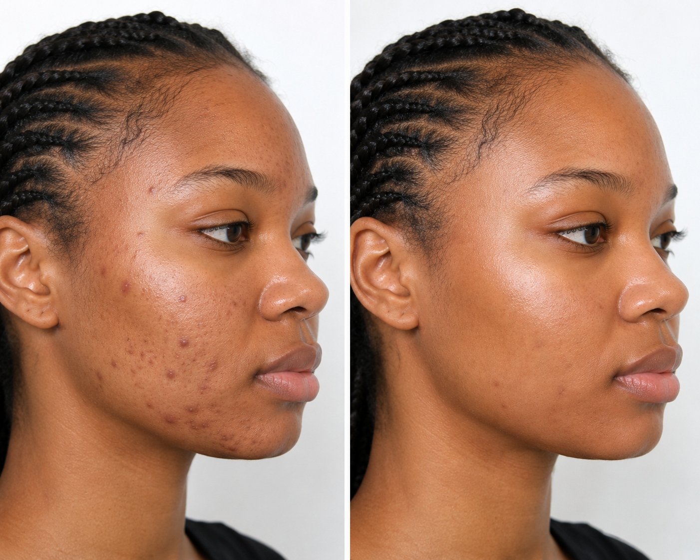 Before and after skincare results