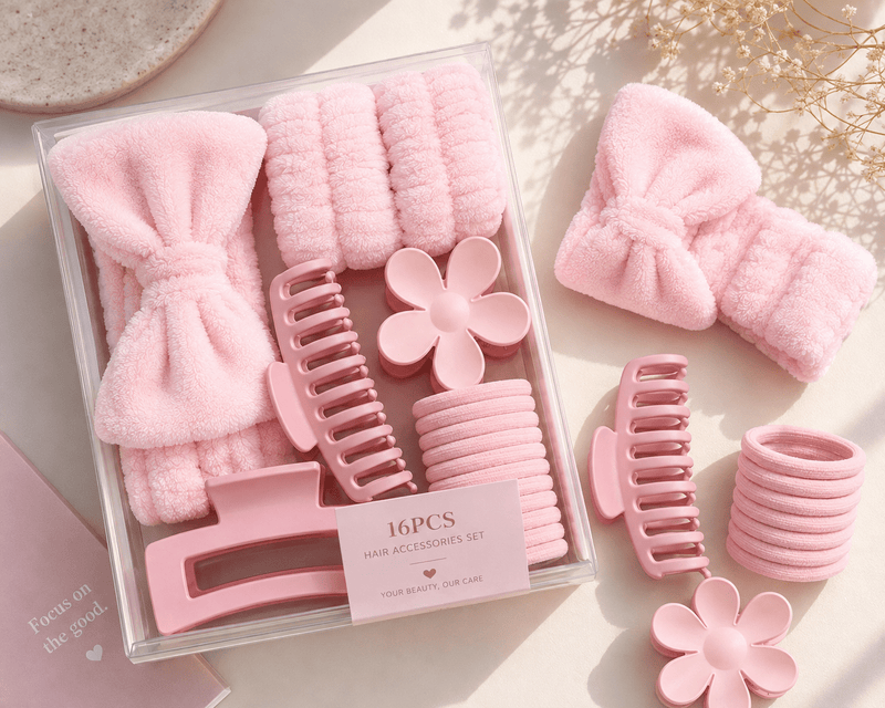 16-Piece Pink Self-Care & Hair Accessories Set